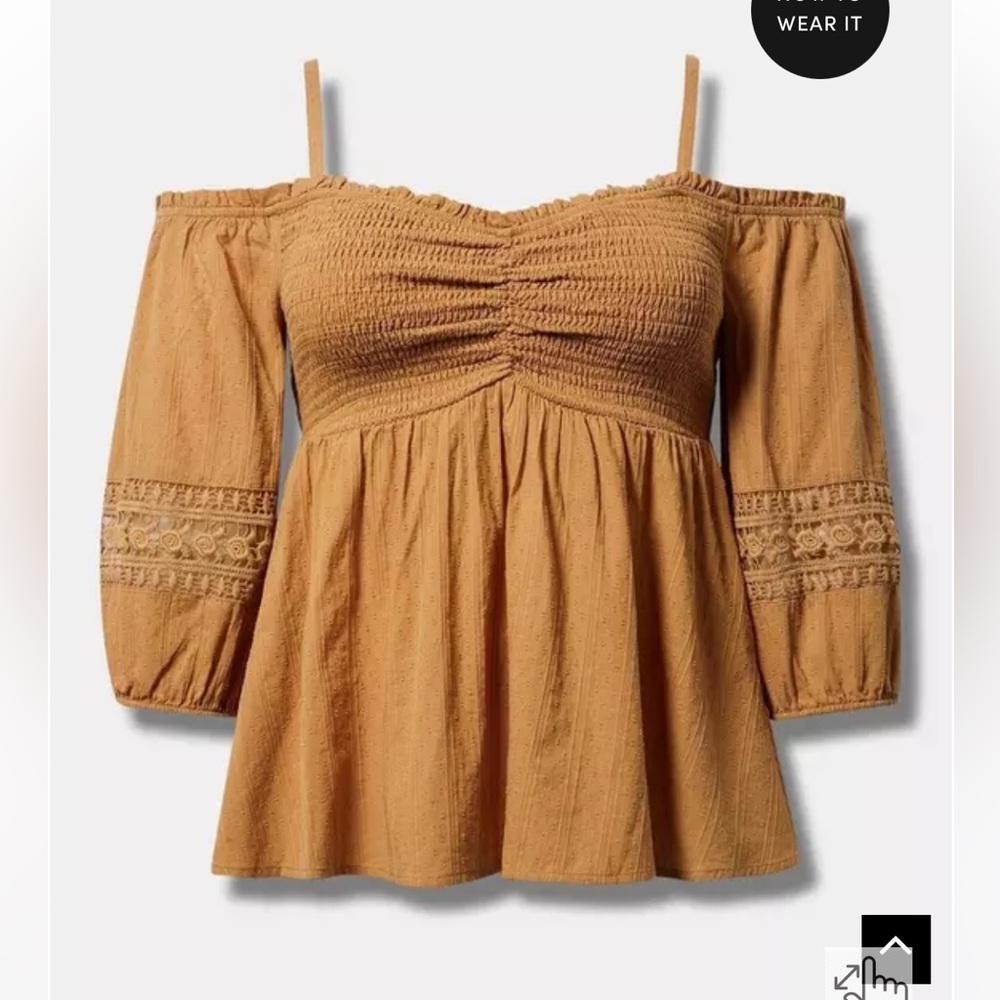 Torrid Smocked Off-Shoulder Blouse - Brown